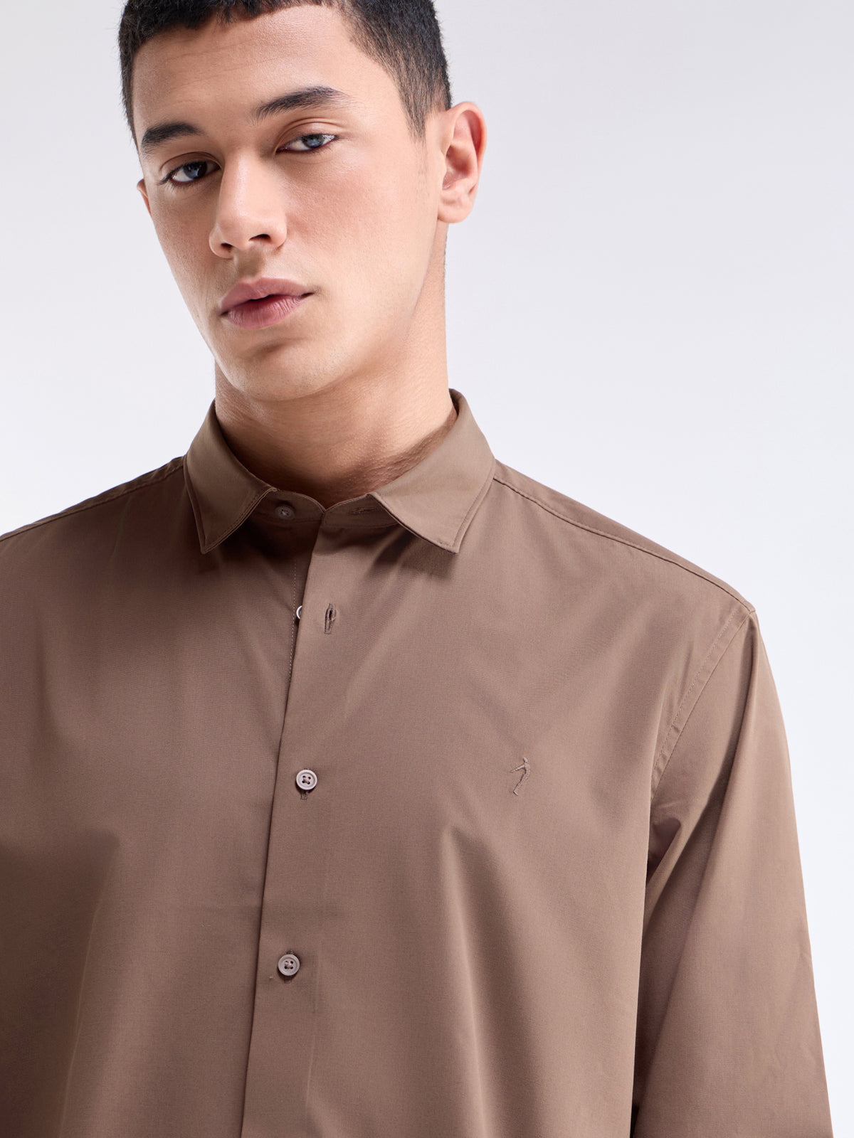 Solid Regular Fit Shirt - Choco t4option_0