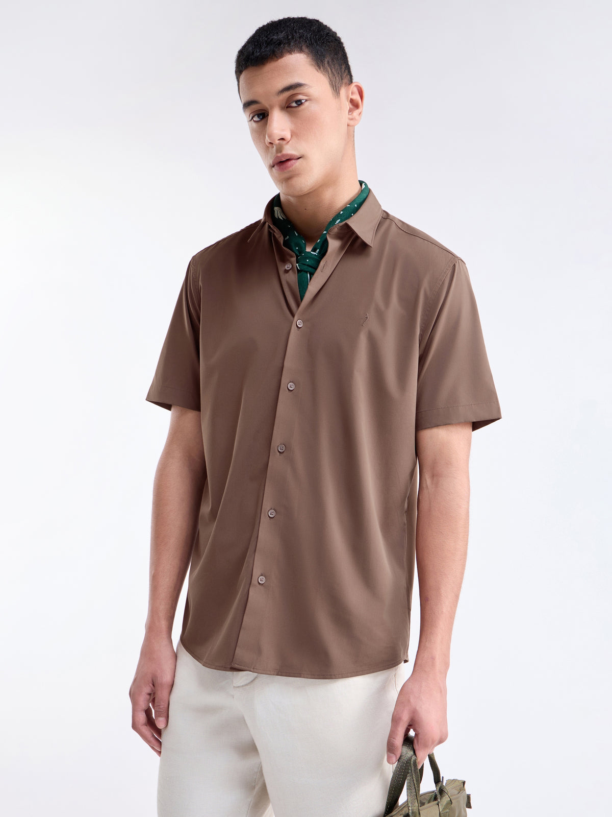 Solid Regular Fit Shirt - Choco t4option_0