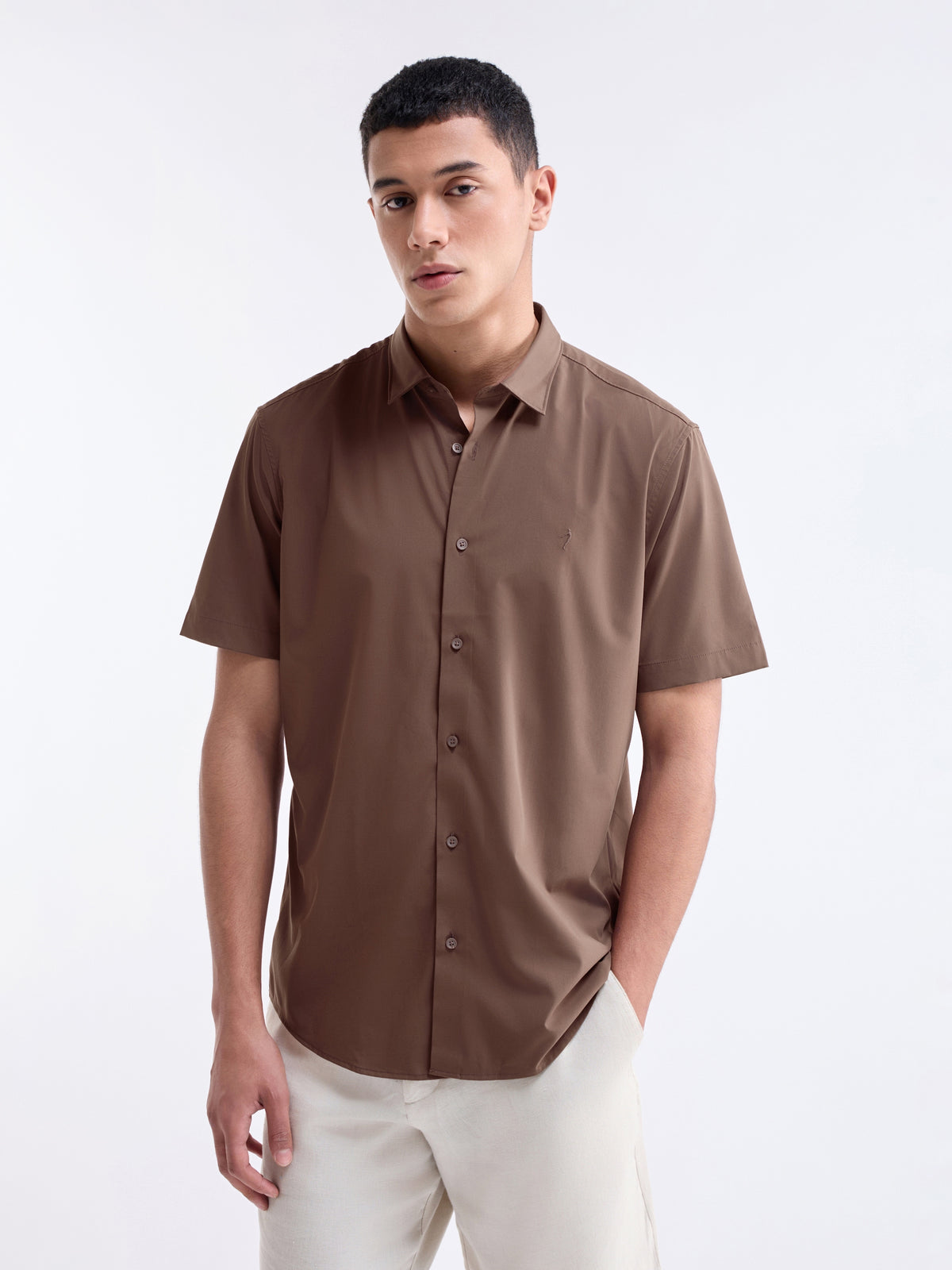 Solid Regular Fit Shirt - Choco t4option_0