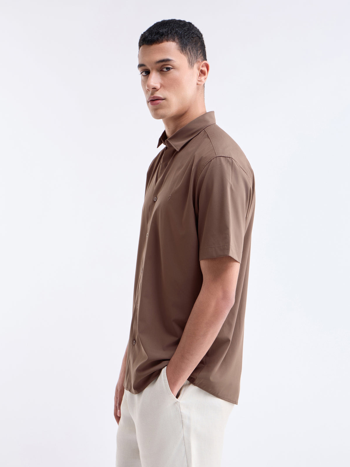 Solid Regular Fit Shirt - Choco t4option_0