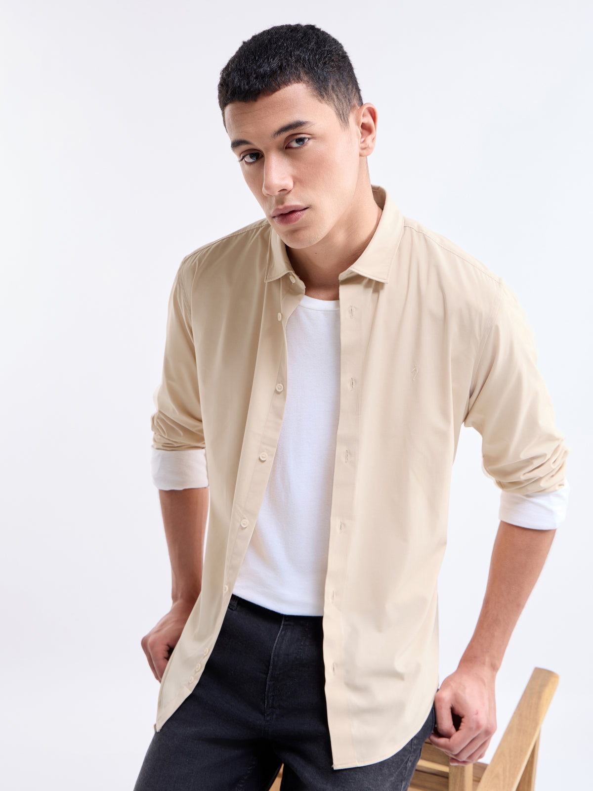 Solid Regular Fit Shirt - Khaki t4option_1