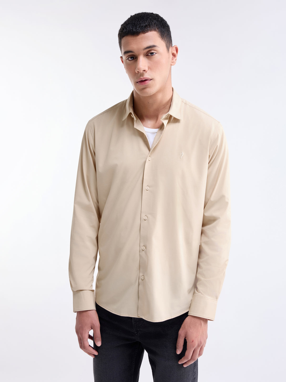 Solid Regular Fit Shirt - Khaki t4option_1