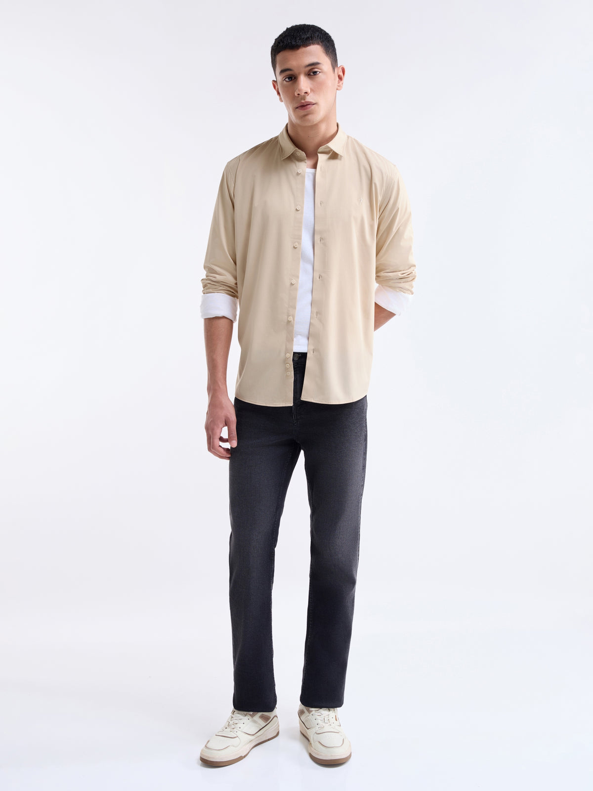 Solid Regular Fit Shirt - Khaki t4option_1