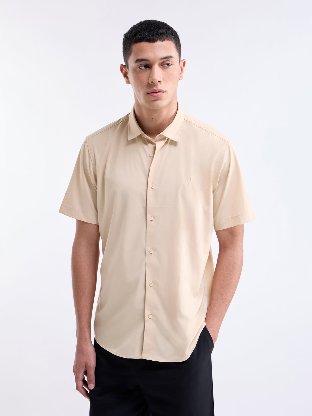 Solid Regular Fit Shirt - Khaki t4option_1