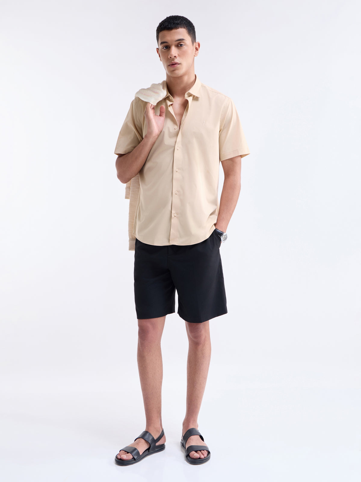 Solid Regular Fit Shirt - Khaki t4option_1