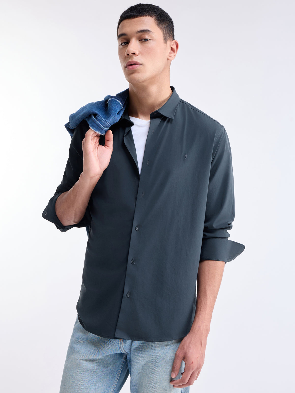 Solid Regular Fit Shirt - Navy t4option_2