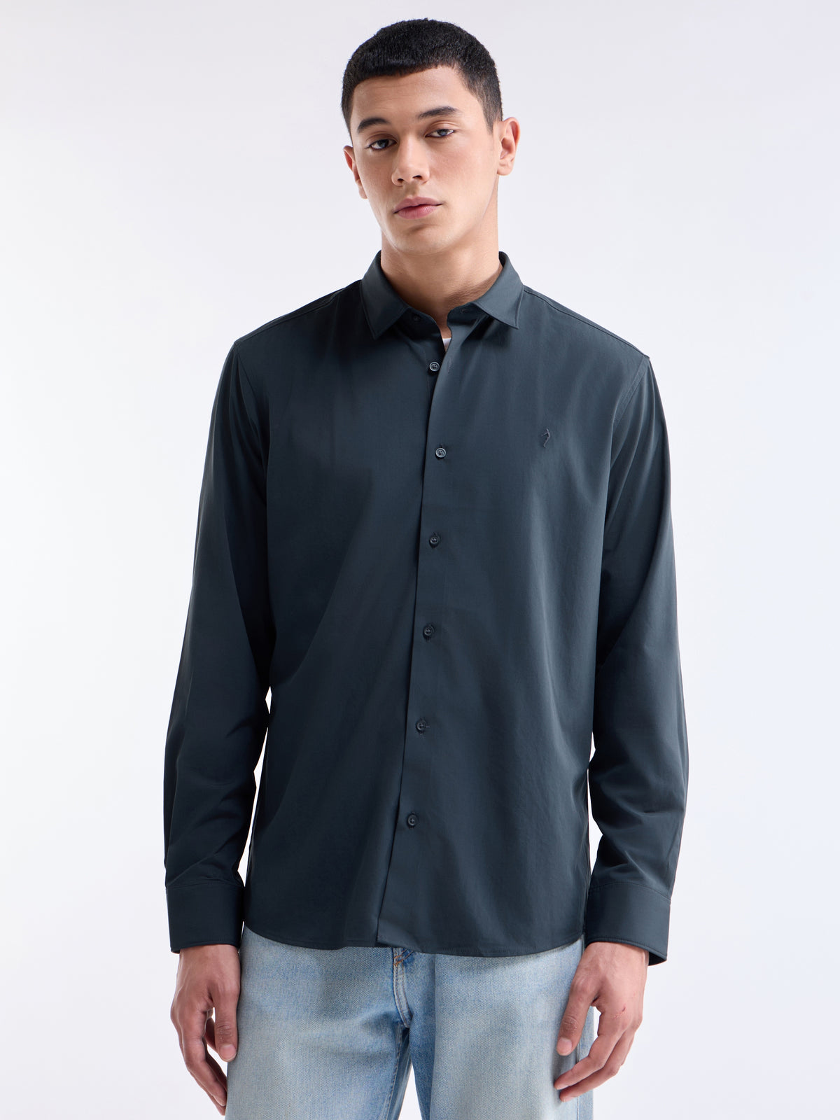 Solid Regular Fit Shirt - Navy t4option_2