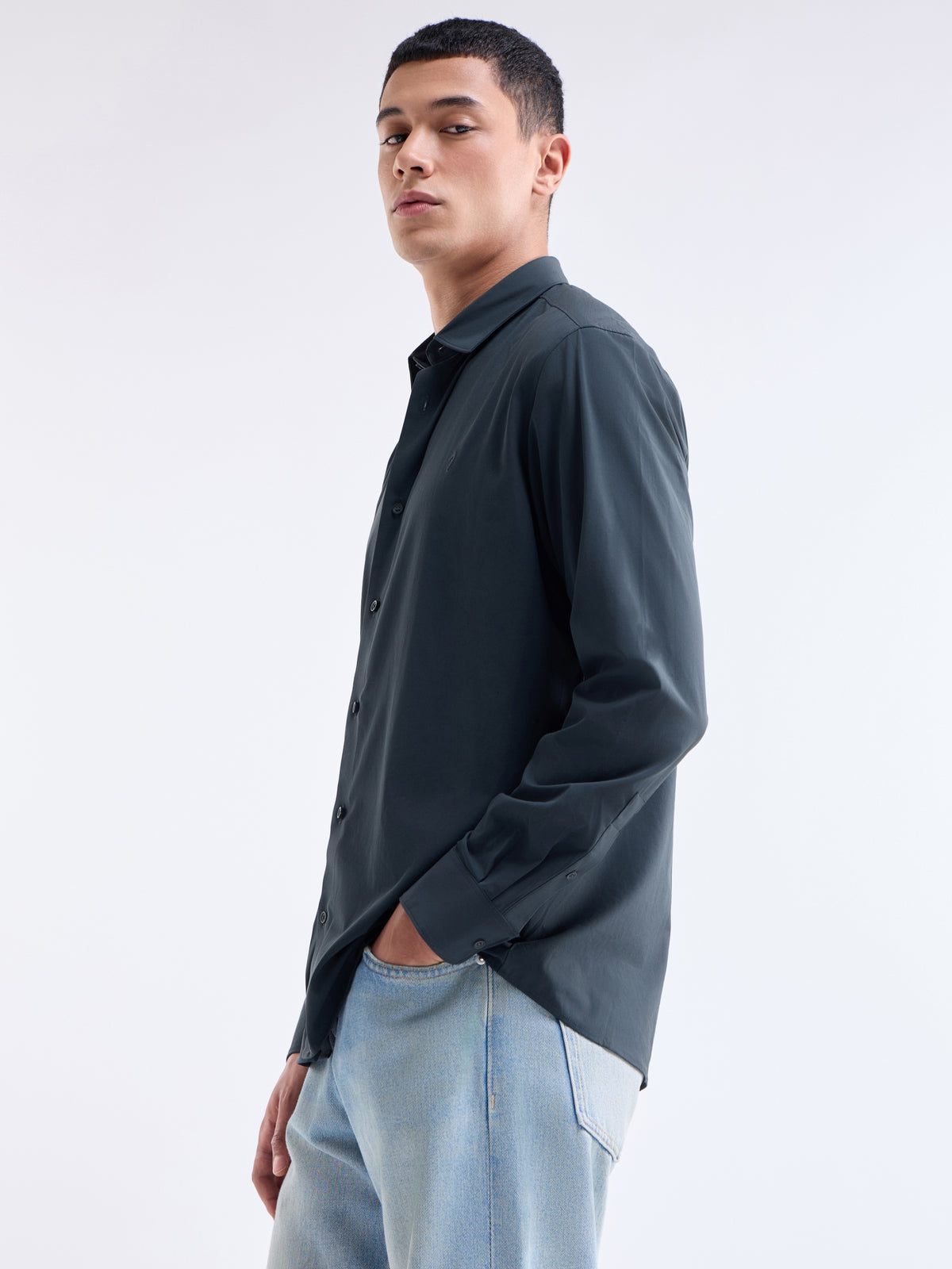Solid Regular Fit Shirt - Navy t4option_2