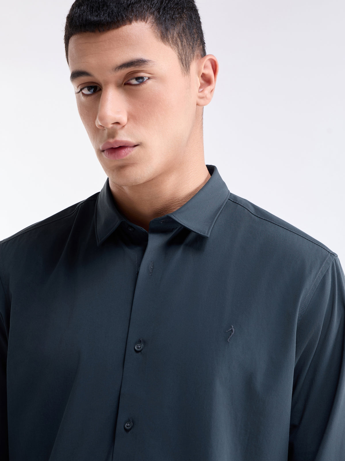 Solid Regular Fit Shirt - Navy t4option_2