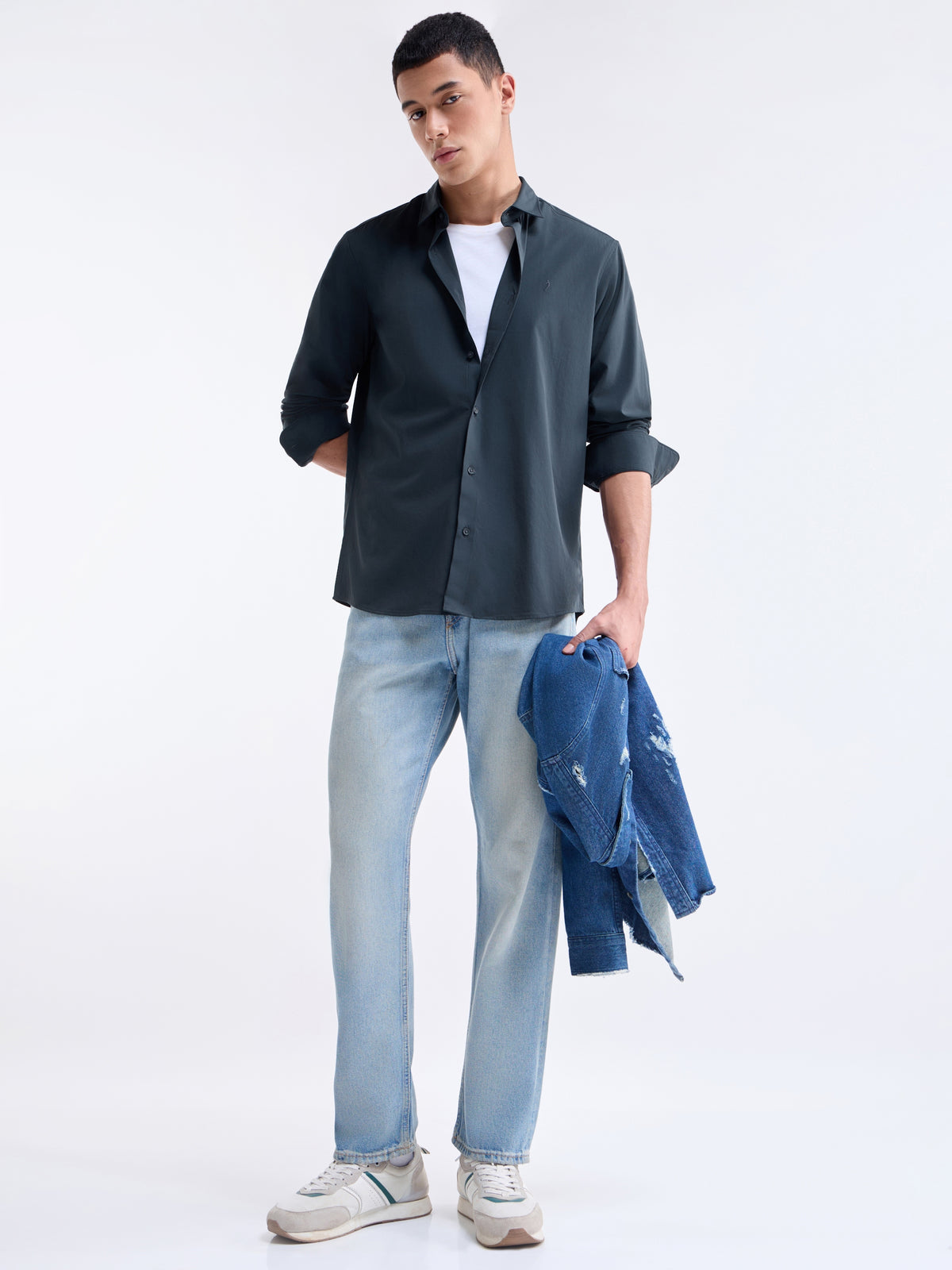 Solid Regular Fit Shirt - Navy t4option_2