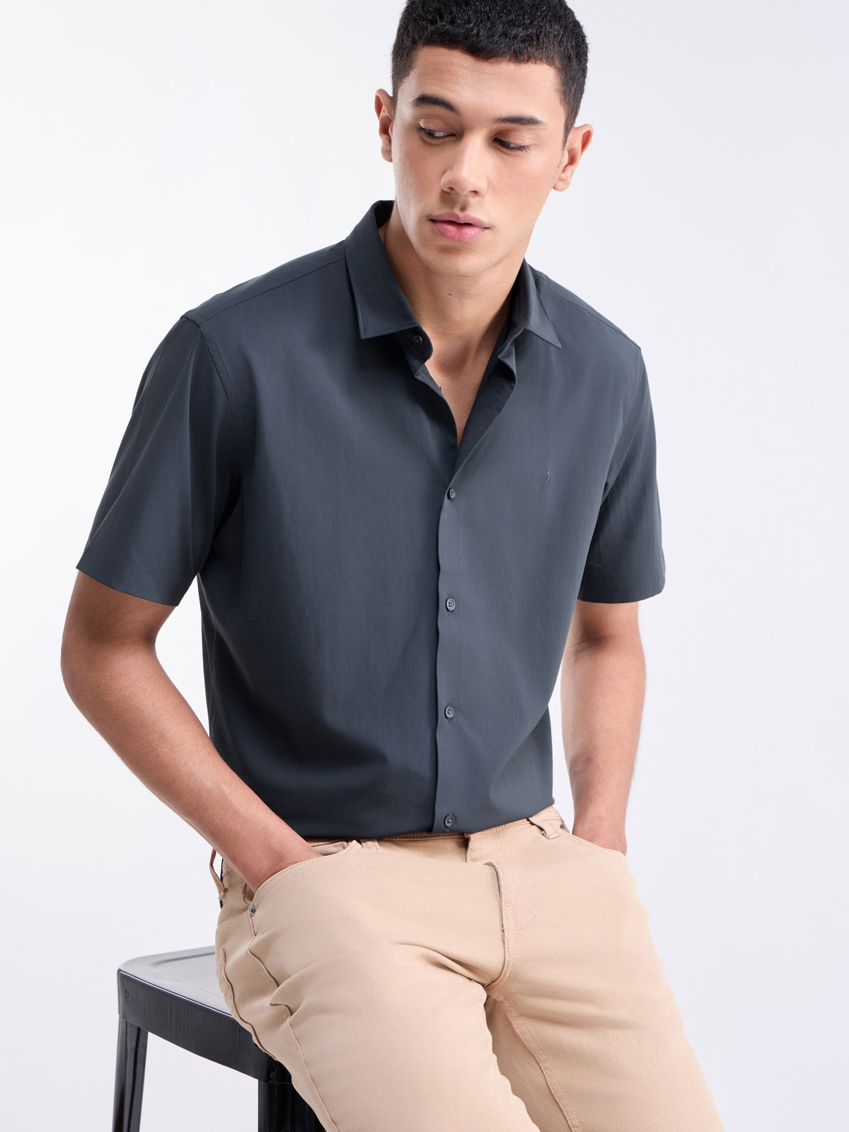 Solid Regular Fit Shirt - Navy t4option_2
