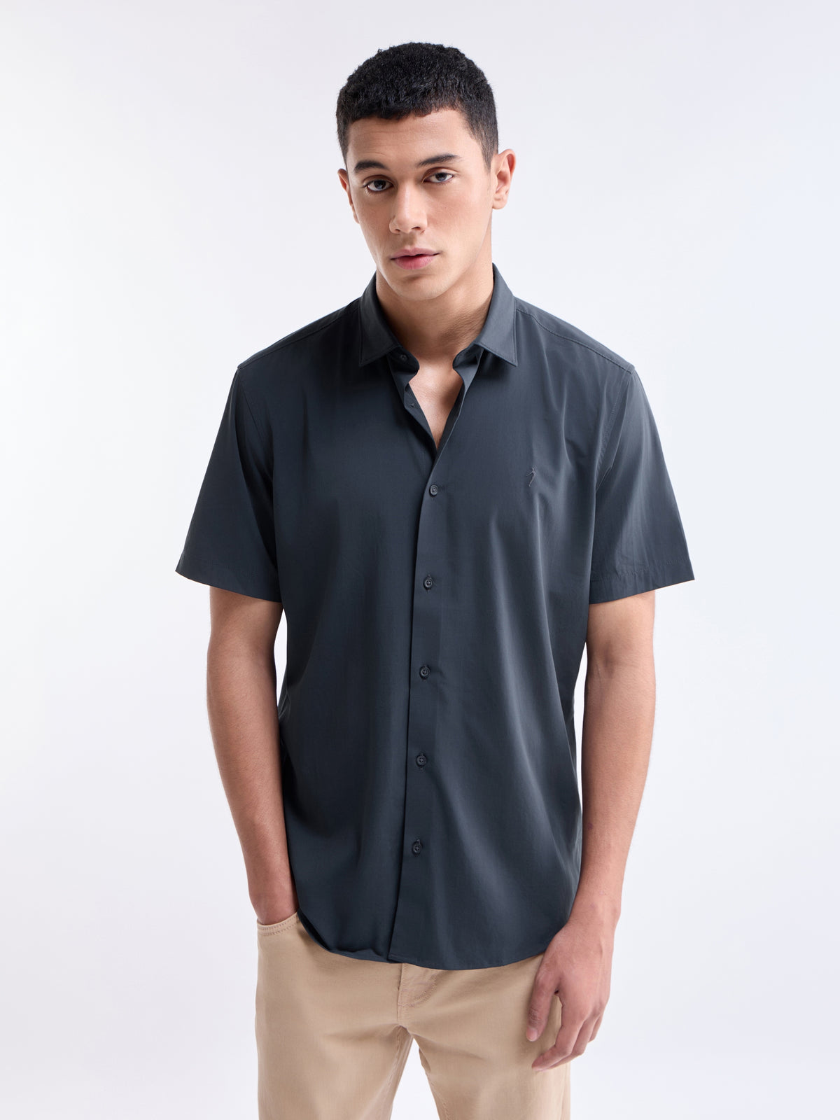 Solid Regular Fit Shirt - Navy t4option_2