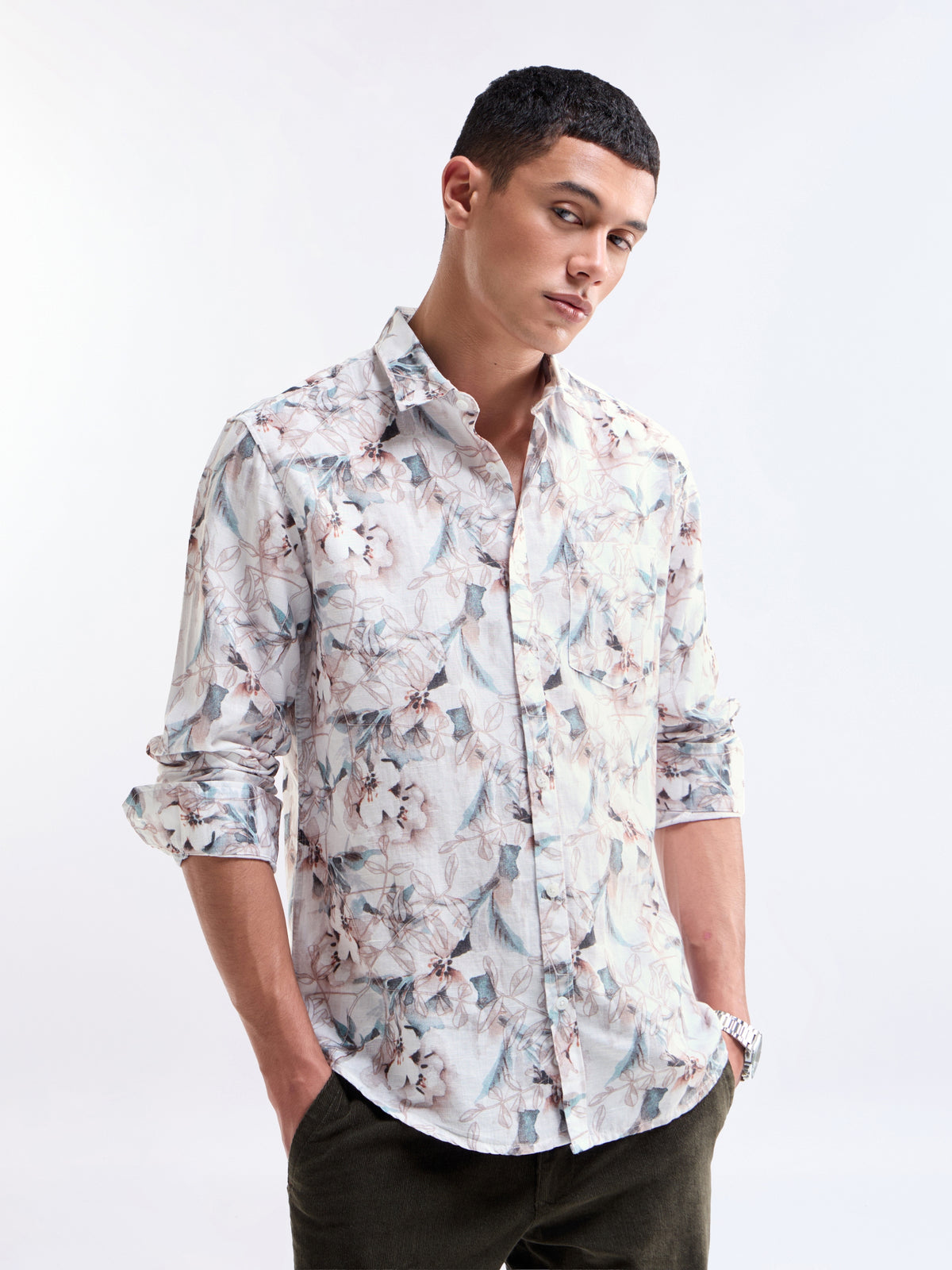 Dusty Pink Printed Regular Fit Shirt - Dusty Pink t4option_0