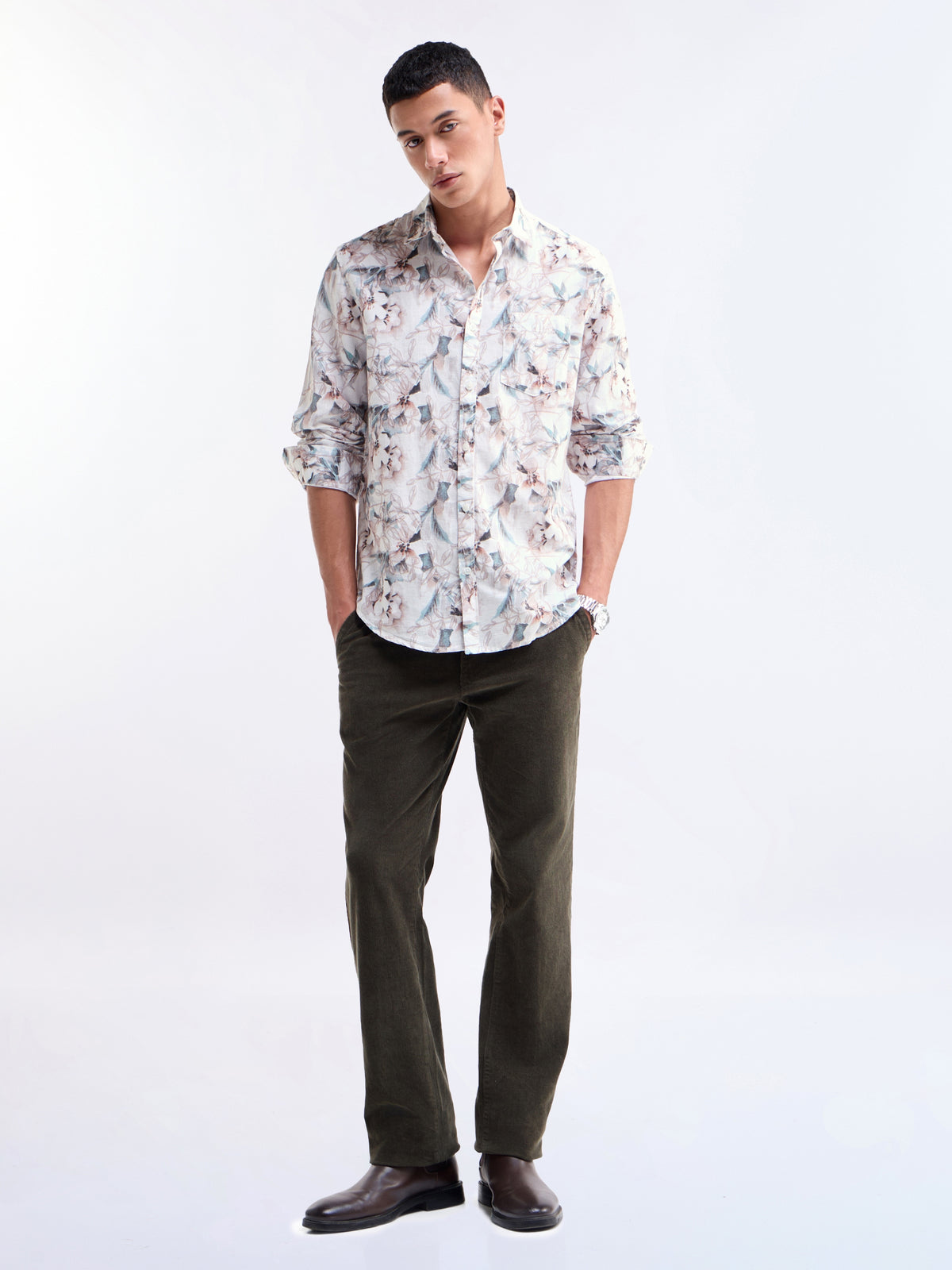 Dusty Pink Printed Regular Fit Shirt - Dusty Pink t4option_0