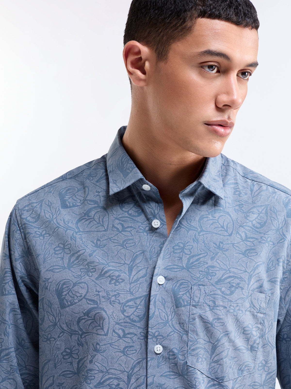 Blue Printed Regular Fit Shirt - Blue t4option_0