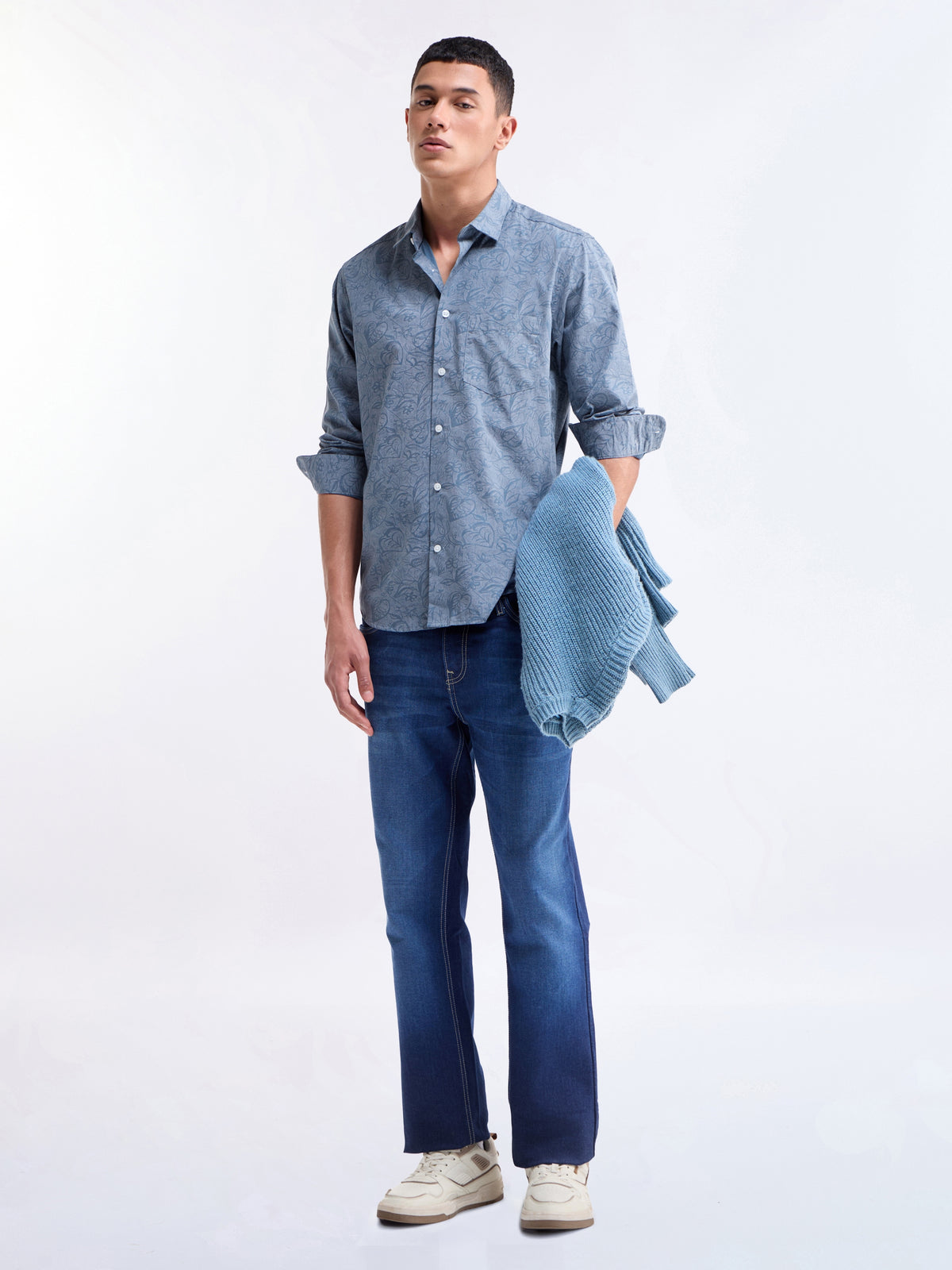 Blue Printed Regular Fit Shirt - Blue t4option_0