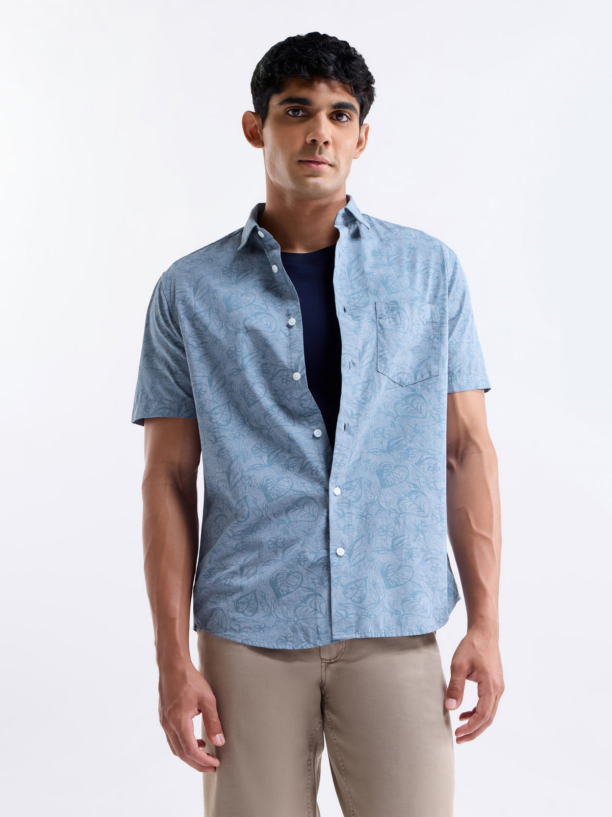 Blue Printed Regular Fit Shirt - Blue t4option_0
