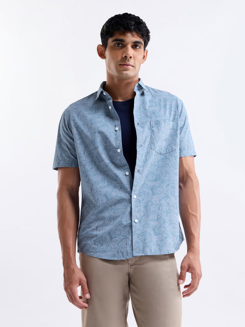 Blue Printed Regular Fit Shirt - Blue t4option_0