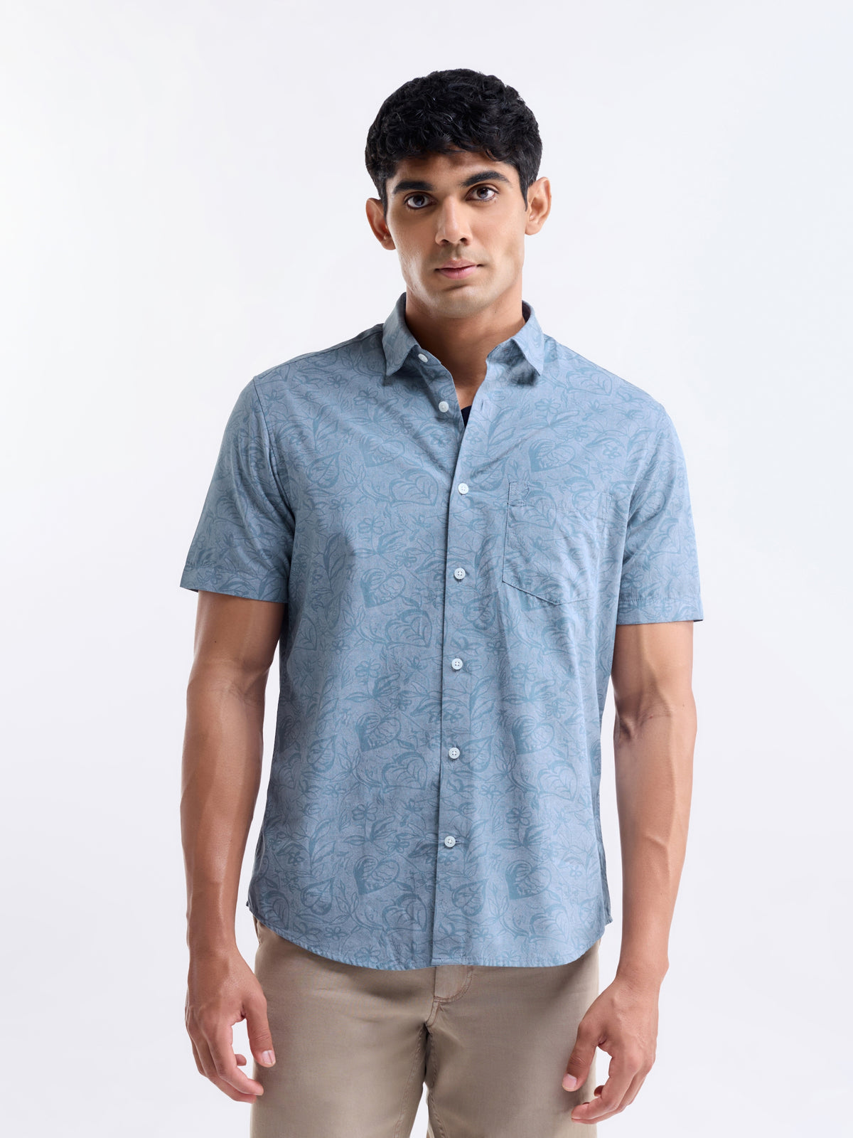 Blue Printed Regular Fit Shirt - Blue t4option_0