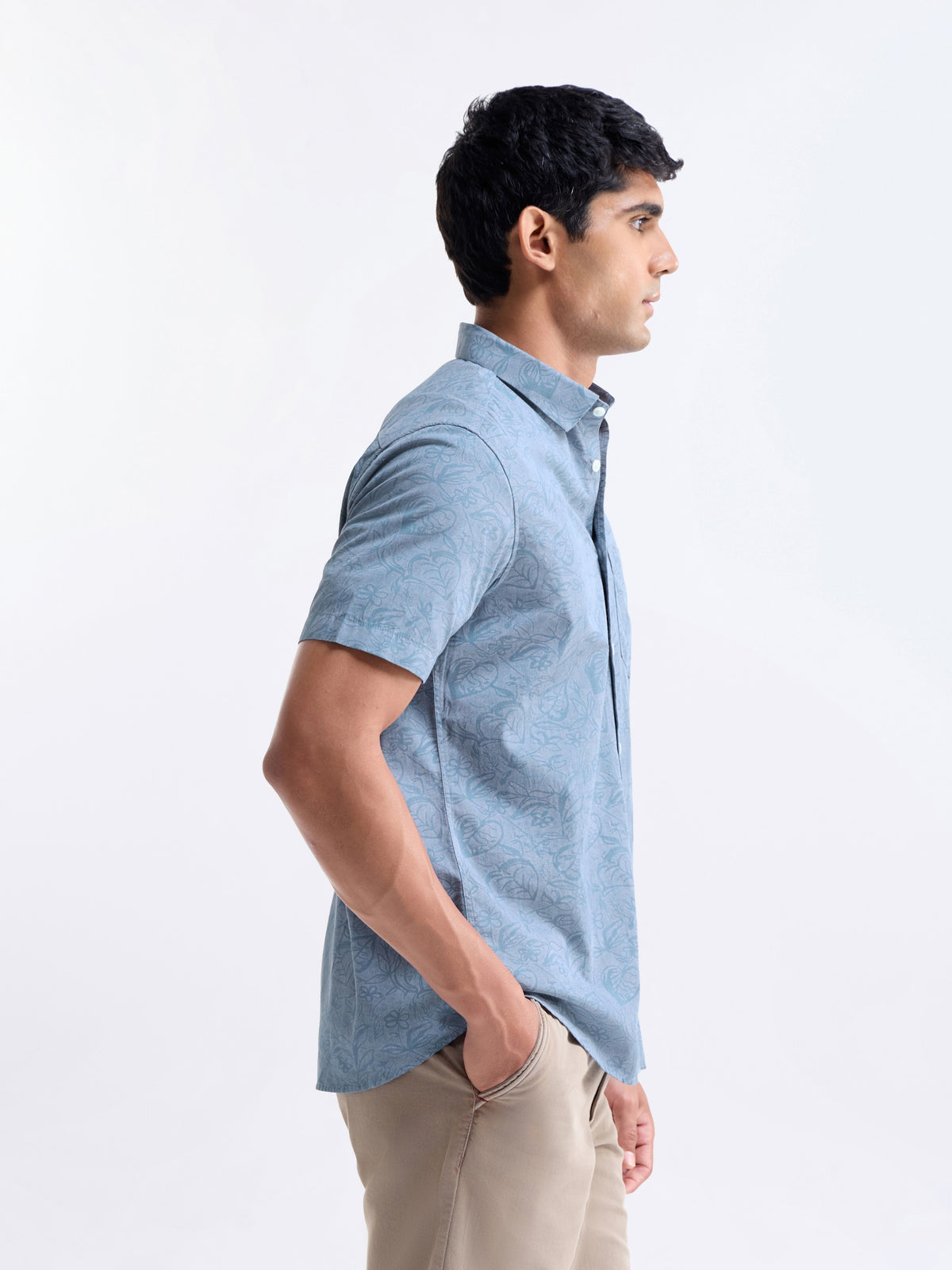 Blue Printed Regular Fit Shirt - Blue t4option_0