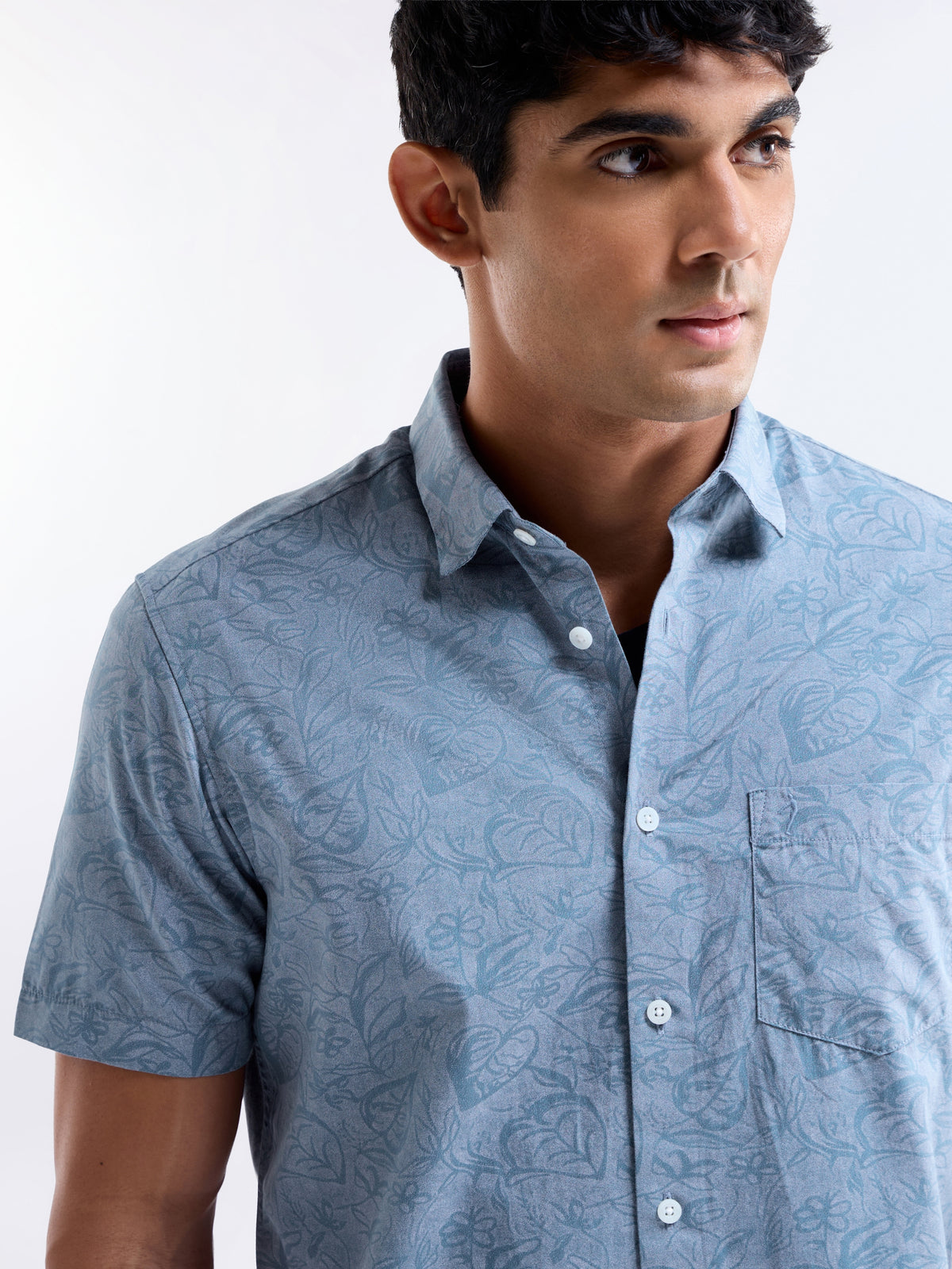 Blue Printed Regular Fit Shirt - Blue t4option_0