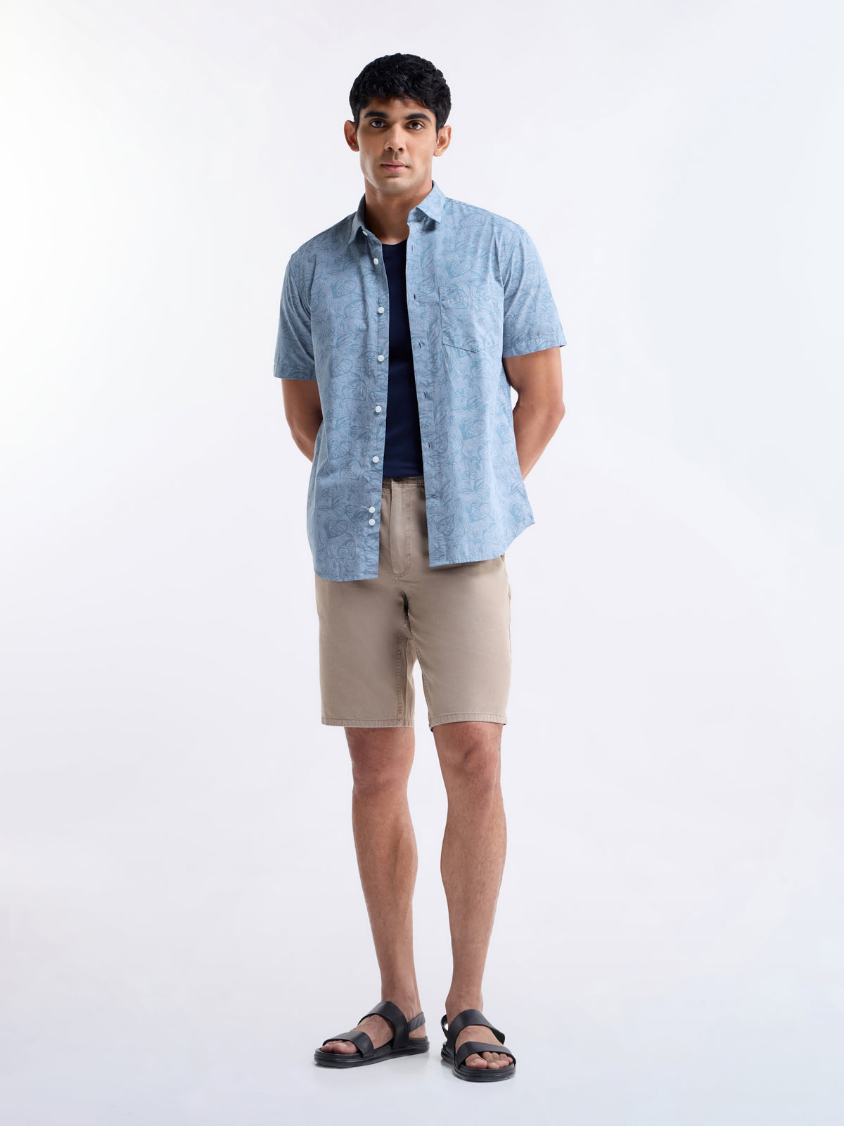 Blue Printed Regular Fit Shirt - Blue t4option_0