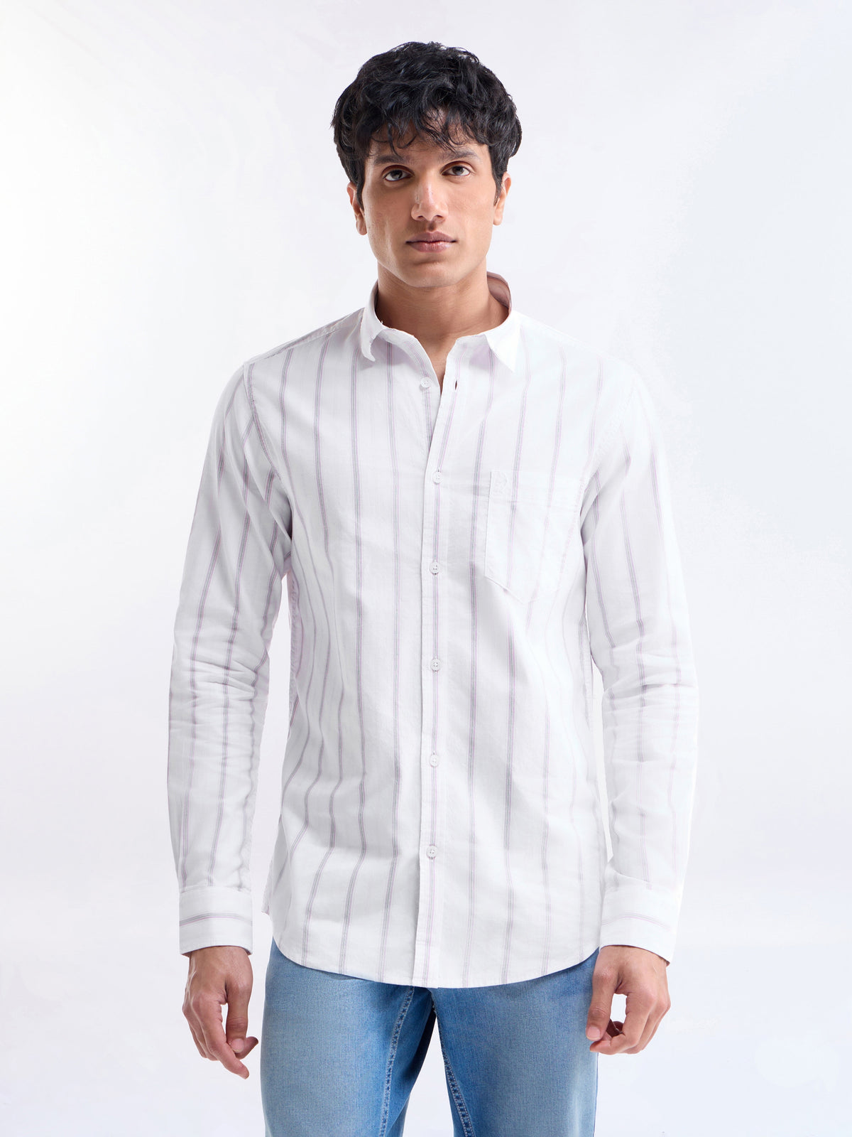 Striped Full Sleeve Cotton Shirt - Pink t4option_1