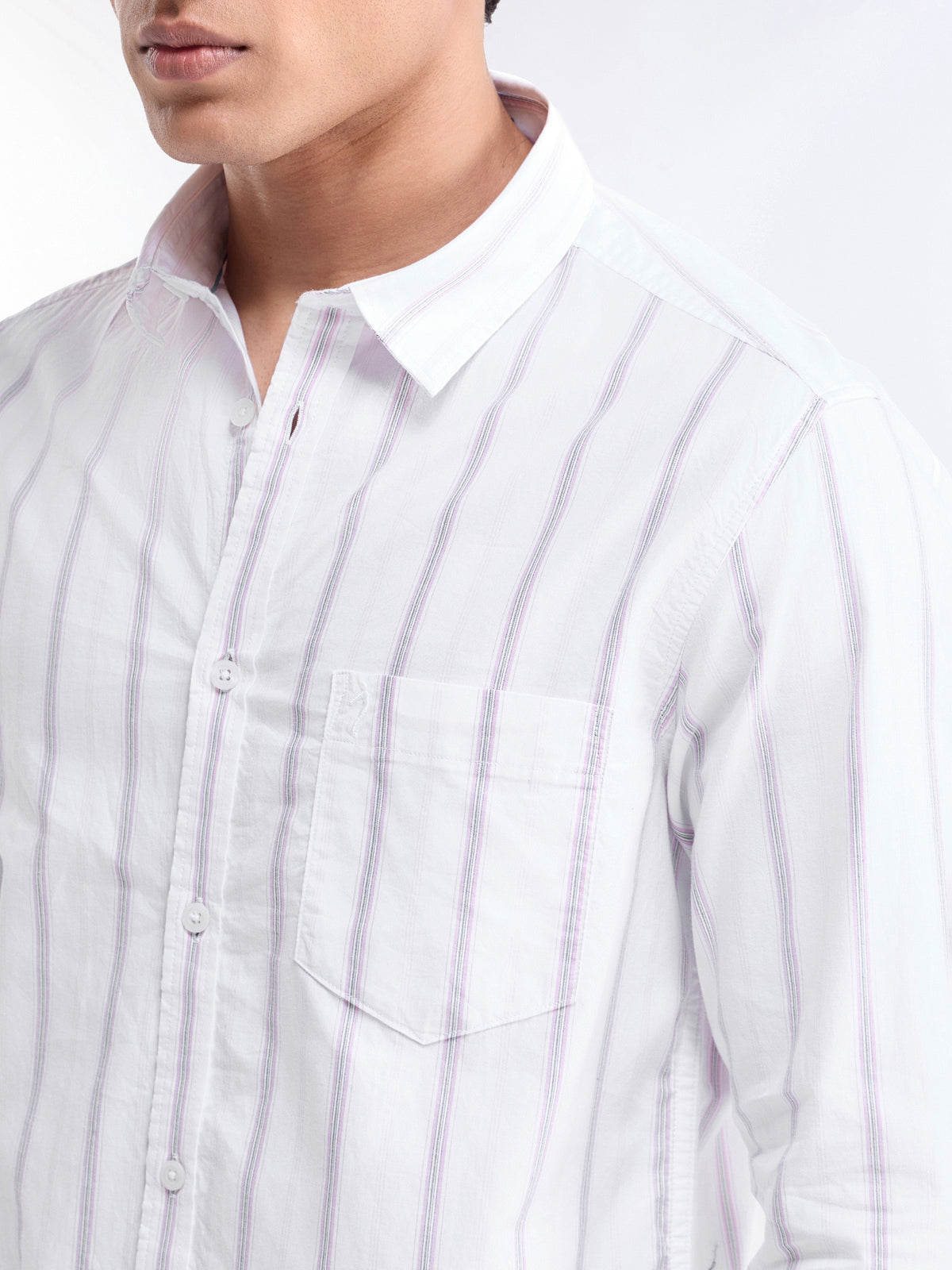 Striped Full Sleeve Cotton Shirt - Pink t4option_1