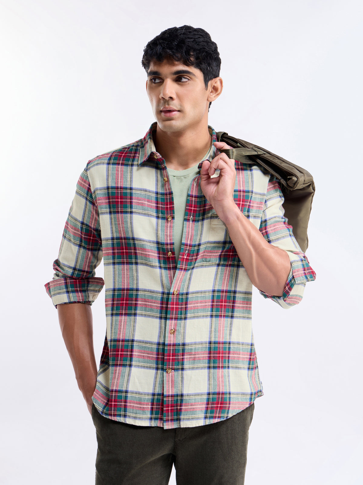 Ecru check Regular Fit Shirt - Ecru t4option_0