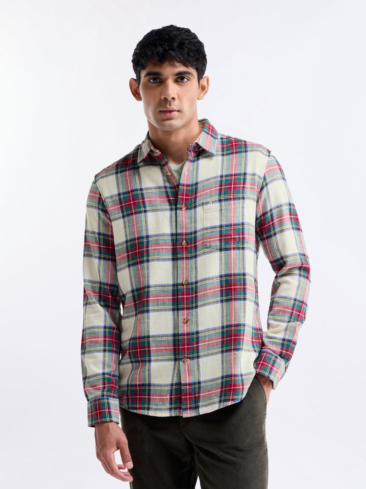 Ecru check Regular Fit Shirt - Ecru t4option_0