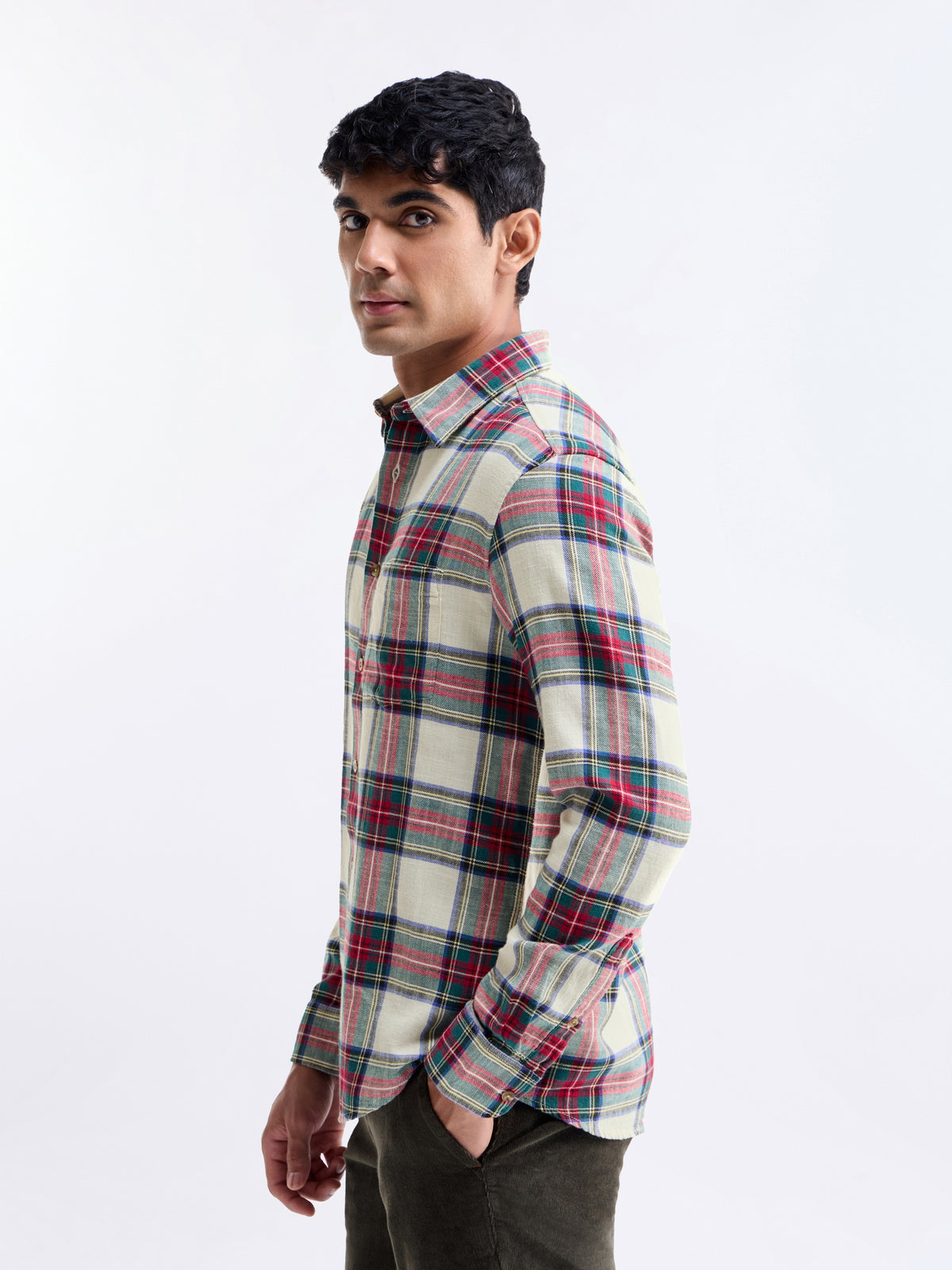 Ecru check Regular Fit Shirt - Ecru t4option_0