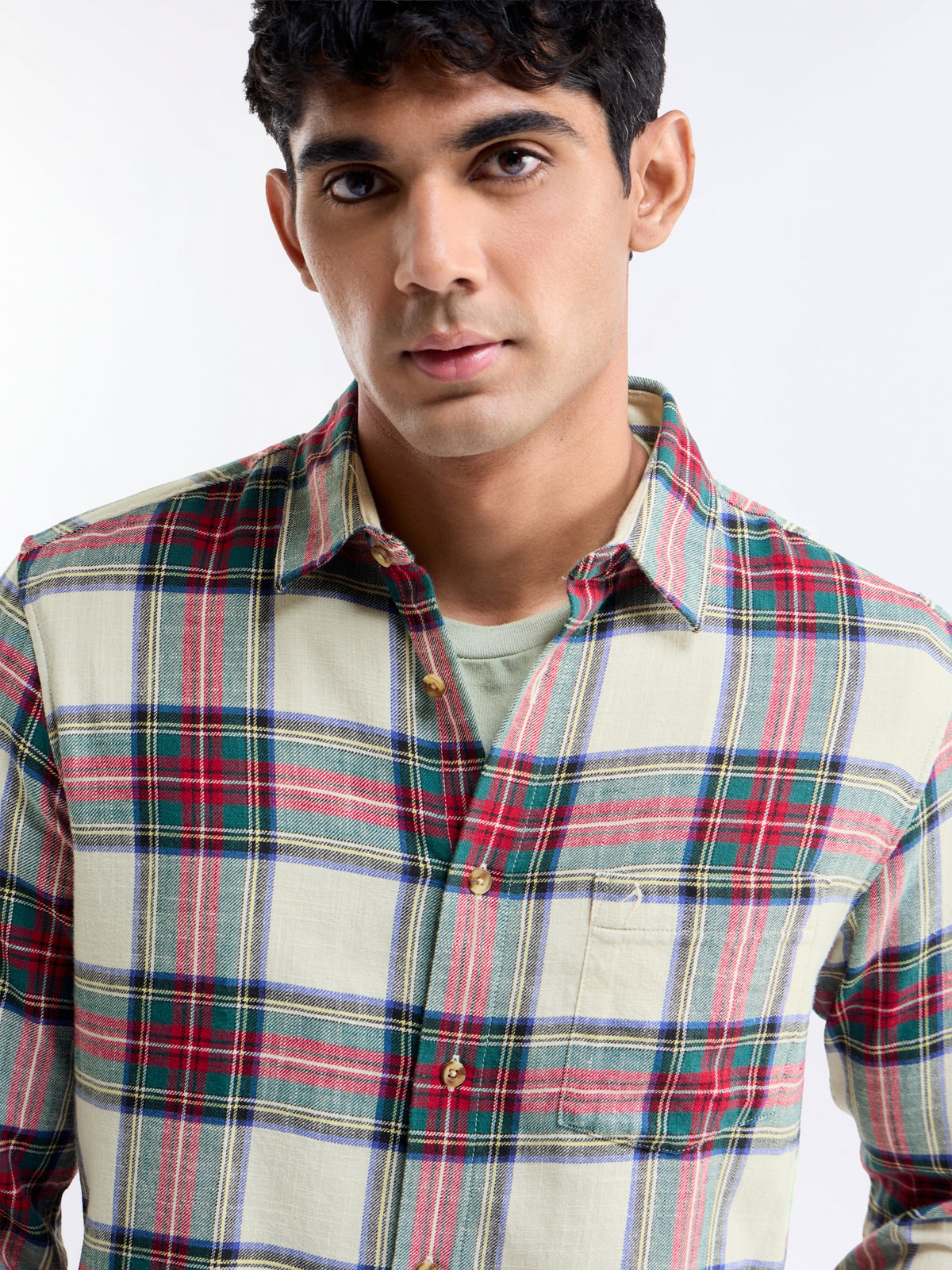 Ecru check Regular Fit Shirt - Ecru t4option_0