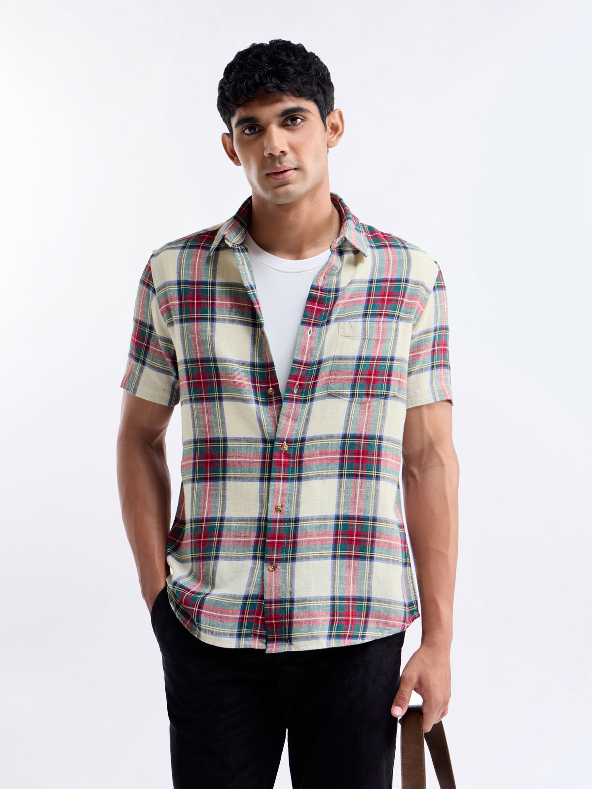 Ecru check Regular Fit Shirt - Ecru t4option_0