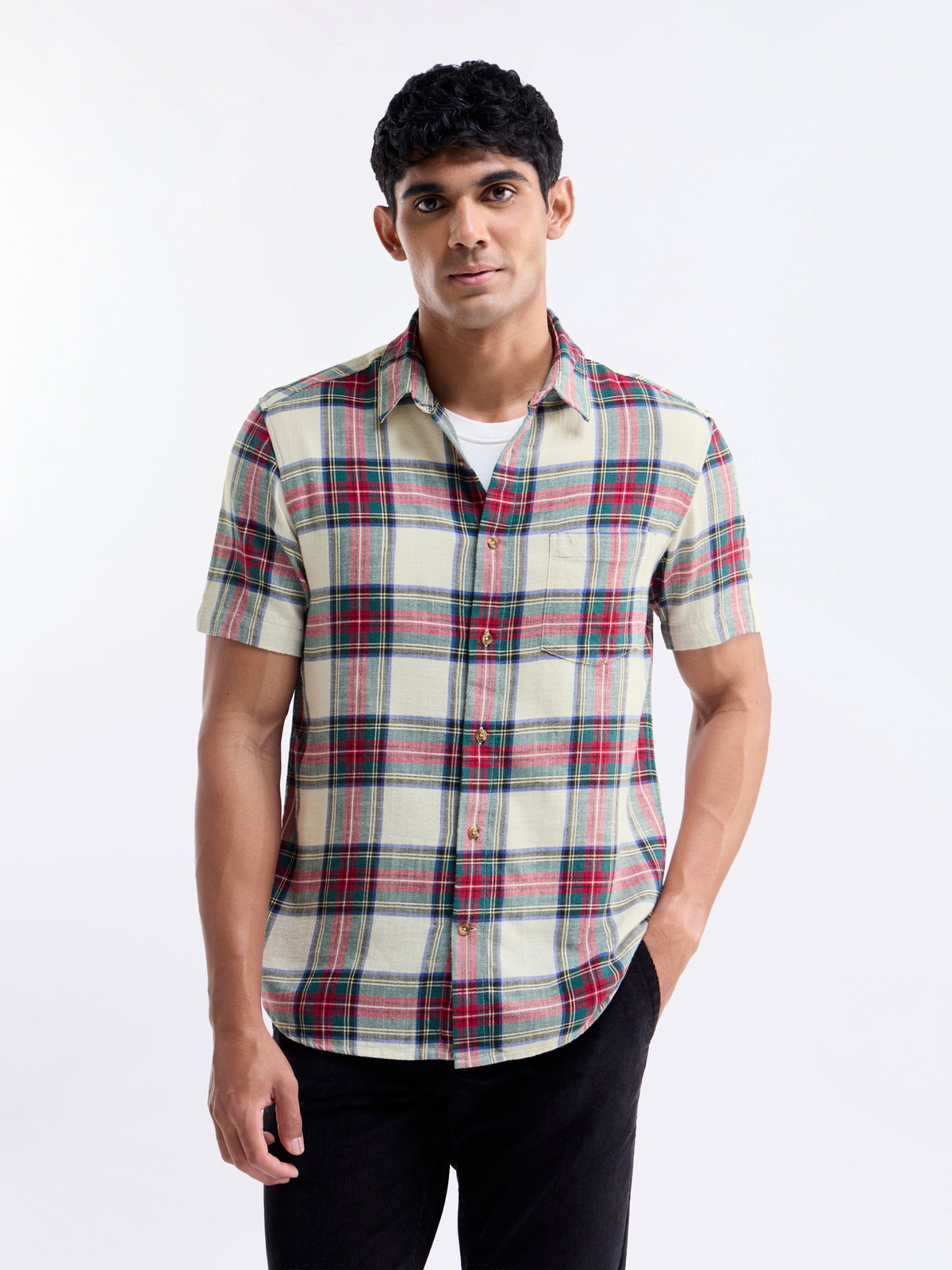 Ecru check Regular Fit Shirt - Ecru t4option_0