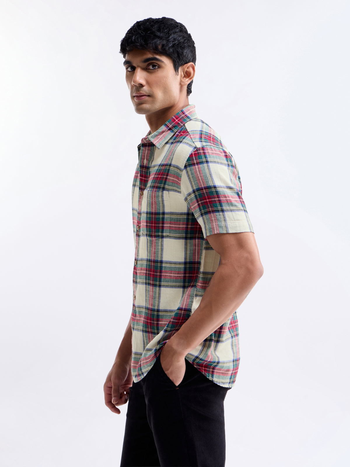 Ecru check Regular Fit Shirt - Ecru t4option_0