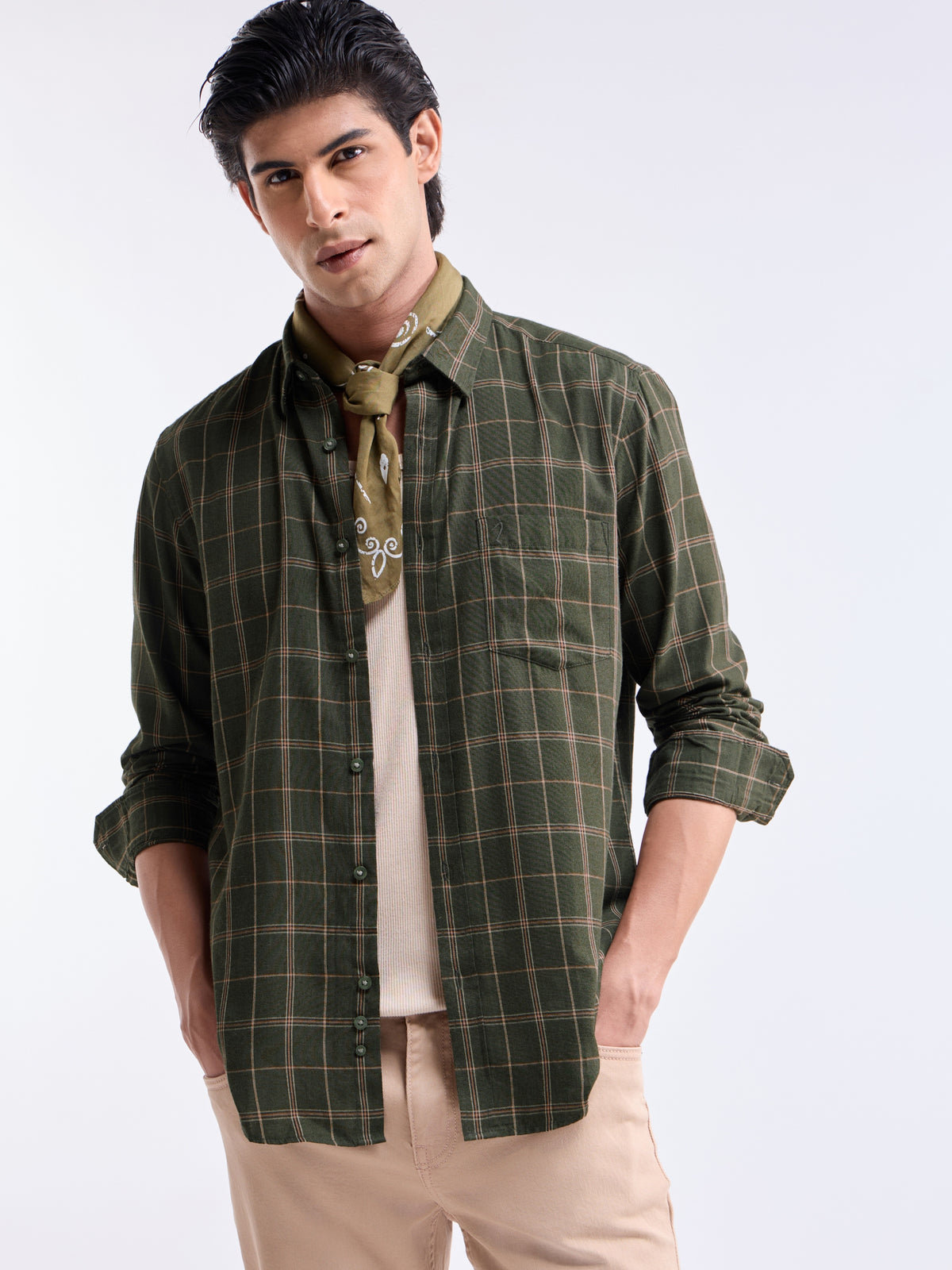 check Regular Fit Shirt - Olive t4option_0