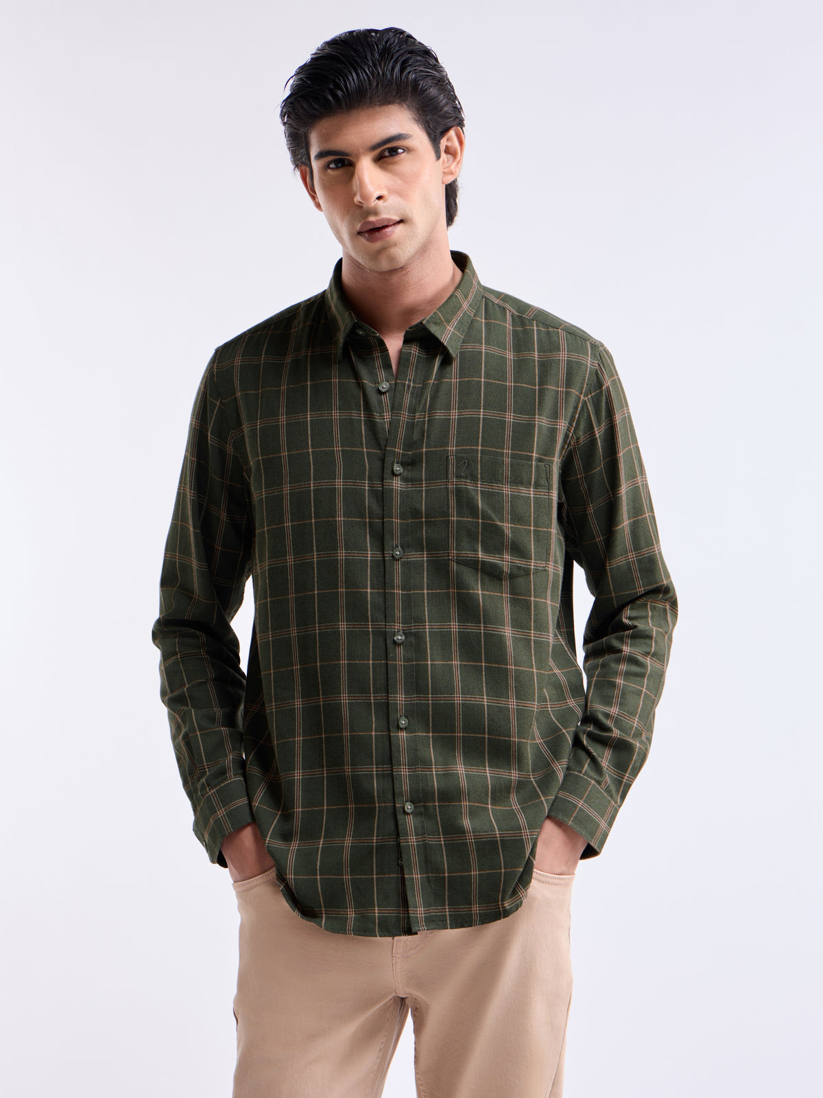 check Regular Fit Shirt - Olive t4option_0