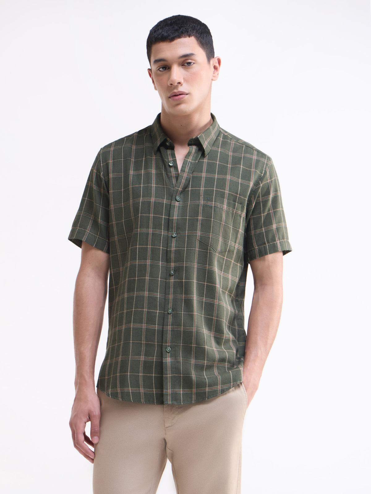 check Regular Fit Shirt - Olive t4option_0