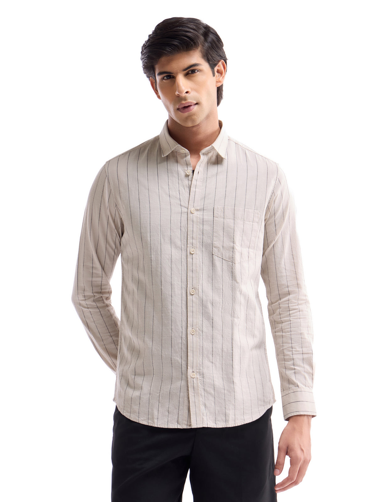 Striped Regular Fit Shirt - Ecru t4option_0