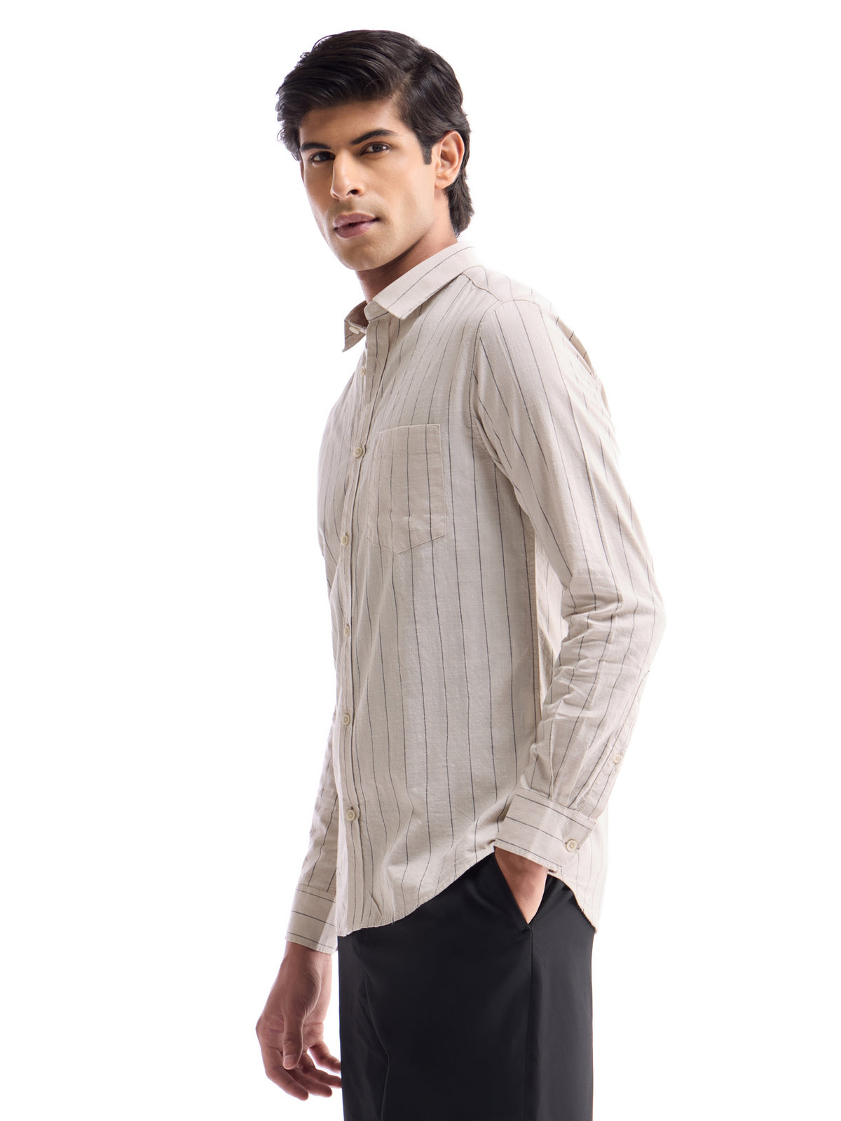 Striped Regular Fit Shirt - Ecru t4option_0