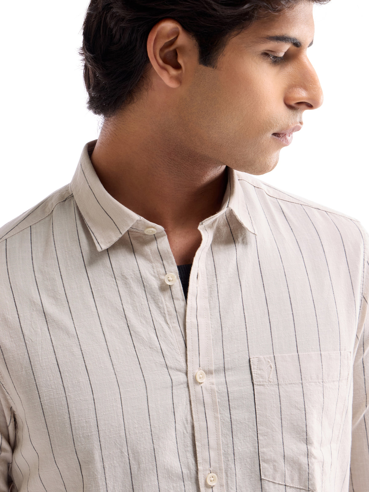 Striped Regular Fit Shirt - Ecru t4option_0