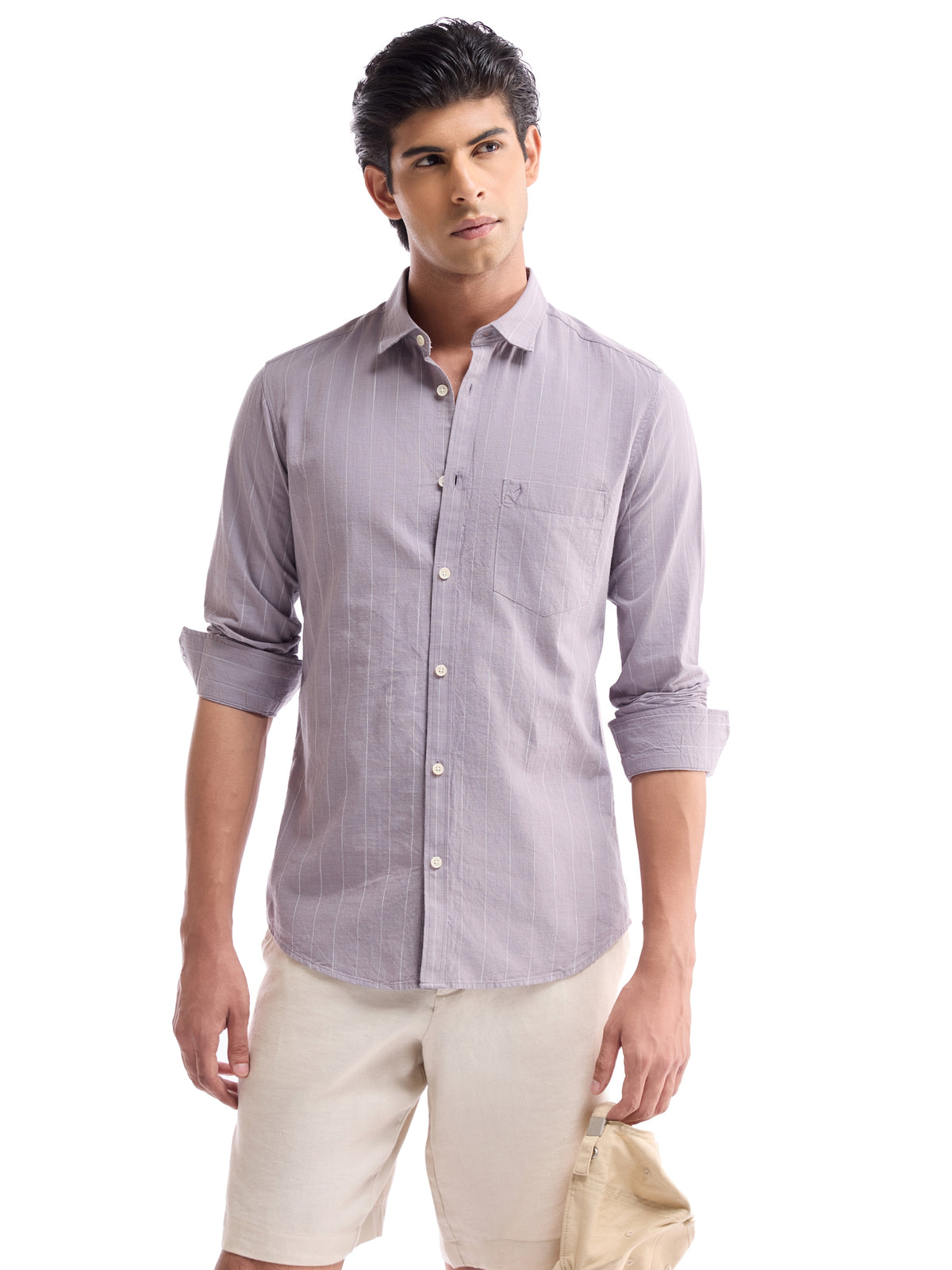 Striped Regular Fit Shirt - Mauve t4option_1