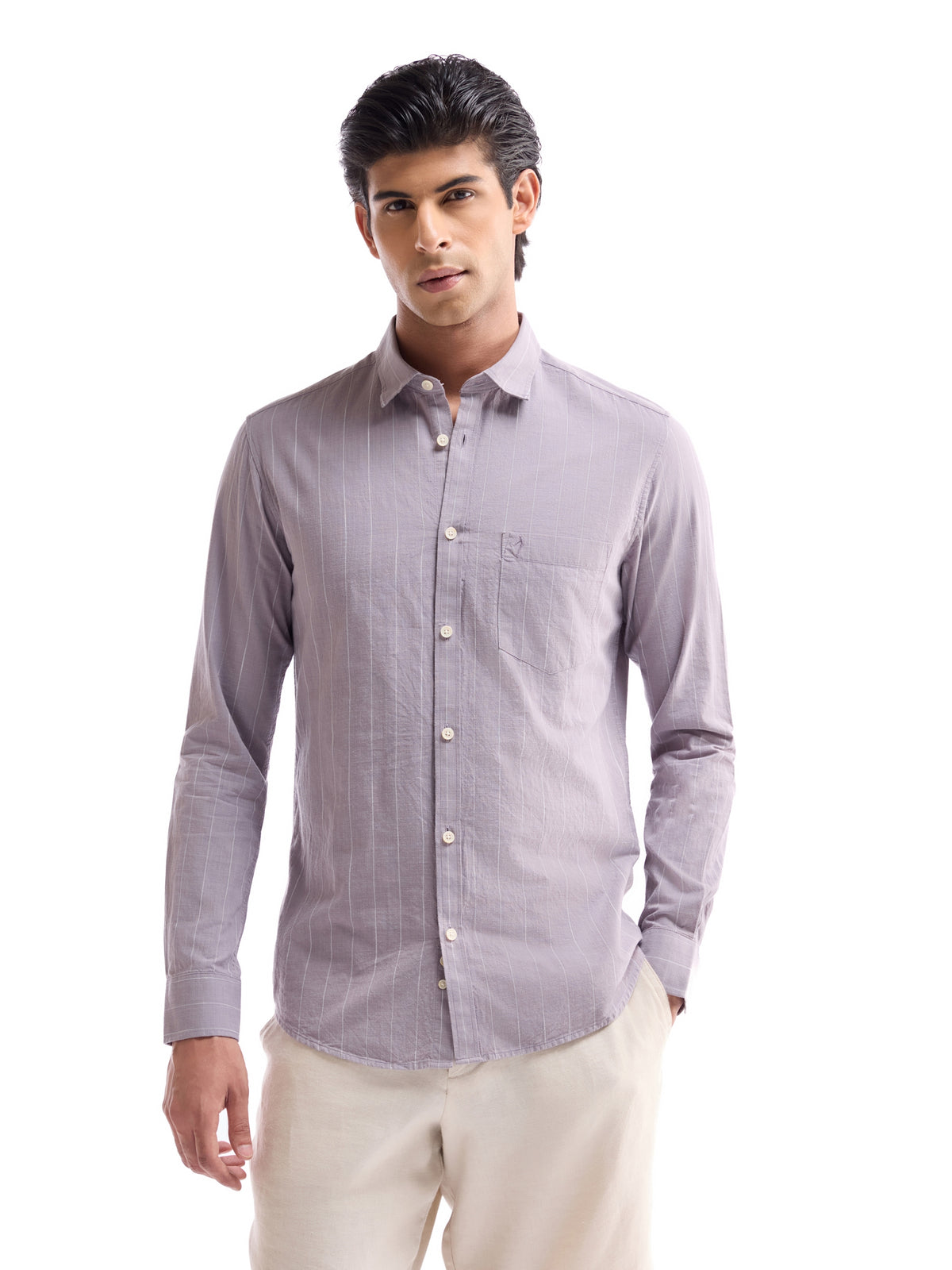 Striped Regular Fit Shirt - Mauve t4option_1