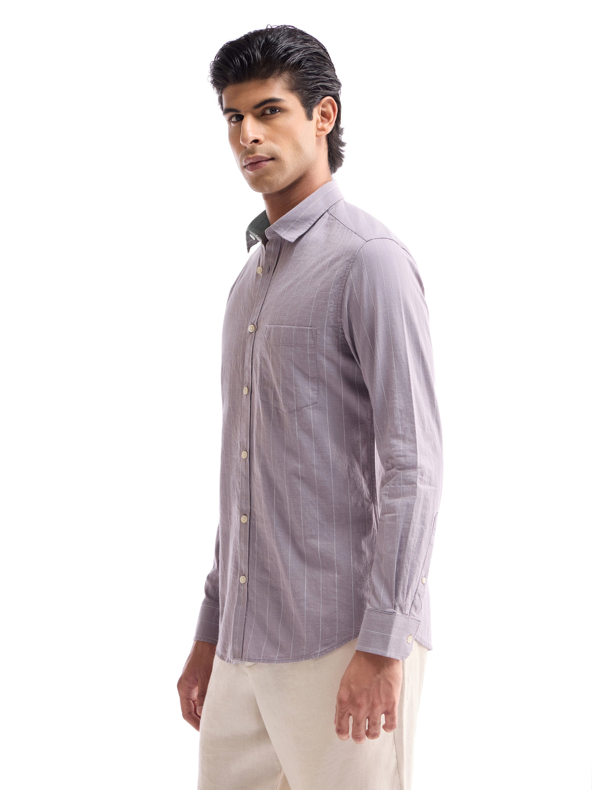 Striped Regular Fit Shirt - Mauve t4option_1