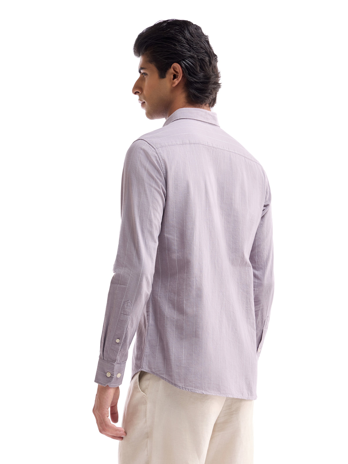 Striped Regular Fit Shirt - Mauve t4option_1