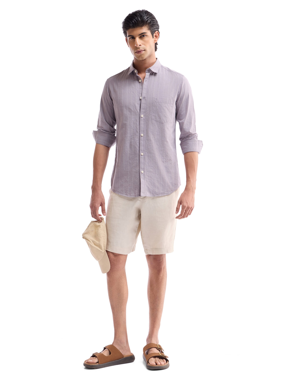 Striped Regular Fit Shirt - Mauve t4option_1