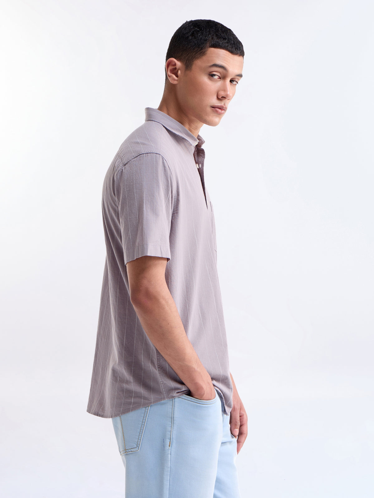 Striped Regular Fit Shirt - Mauve t4option_0
