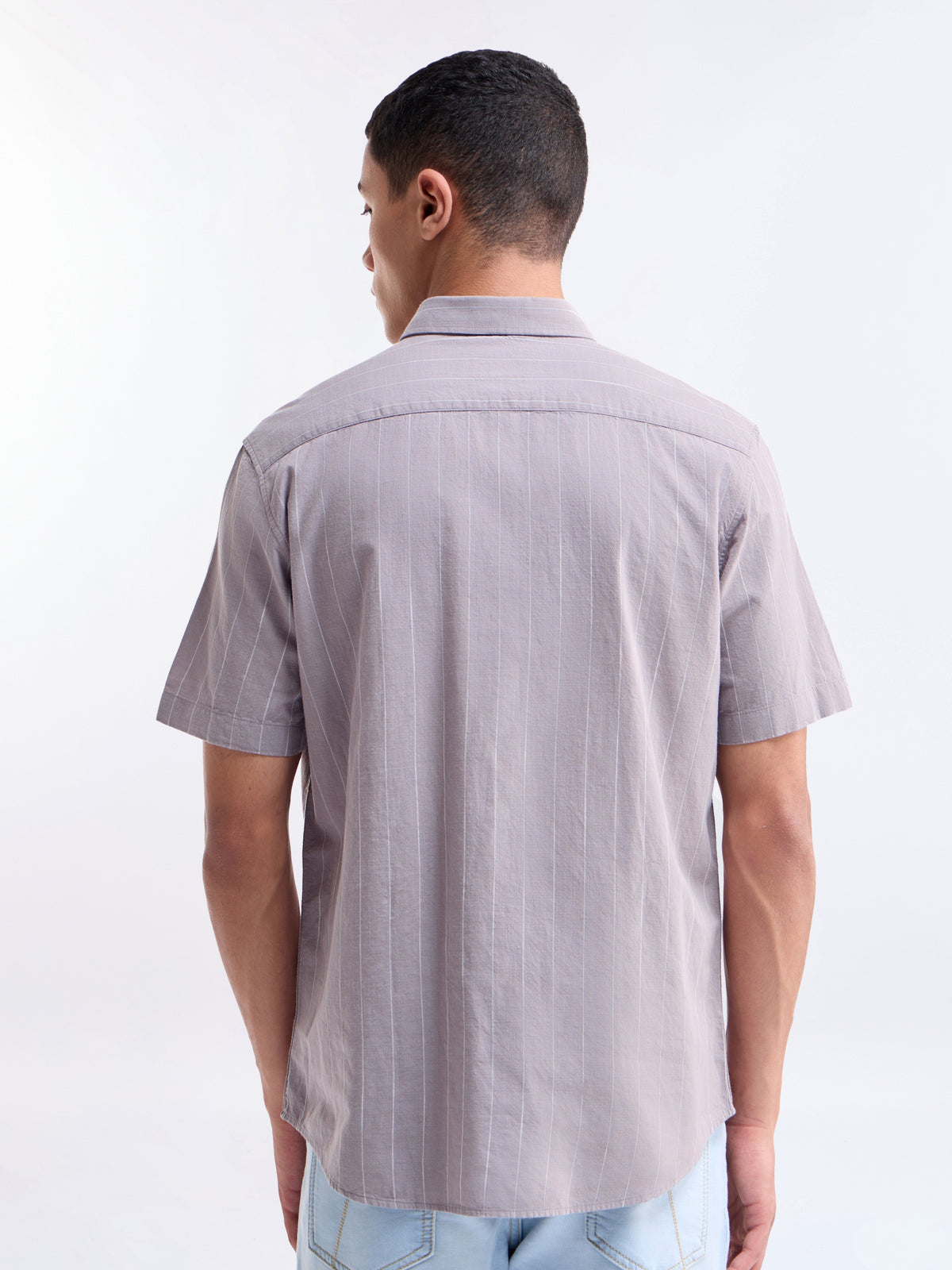 Striped Regular Fit Shirt - Mauve t4option_0