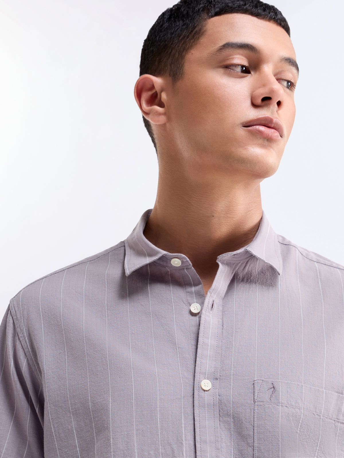 Striped Regular Fit Shirt - Mauve t4option_0