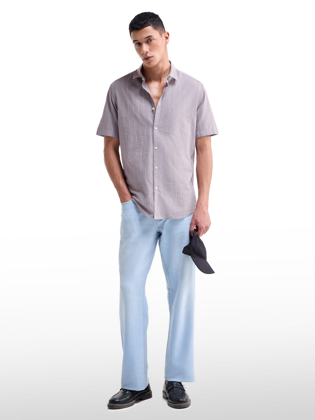 Striped Regular Fit Shirt - Mauve t4option_0